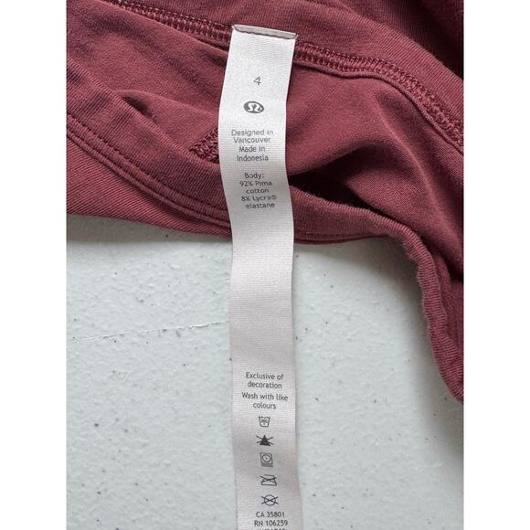 Lululemon Shirt Womens 4 Burgundy Pima Cotton Twist Front SS Crescent Tee Crop - Picture 4 of 7